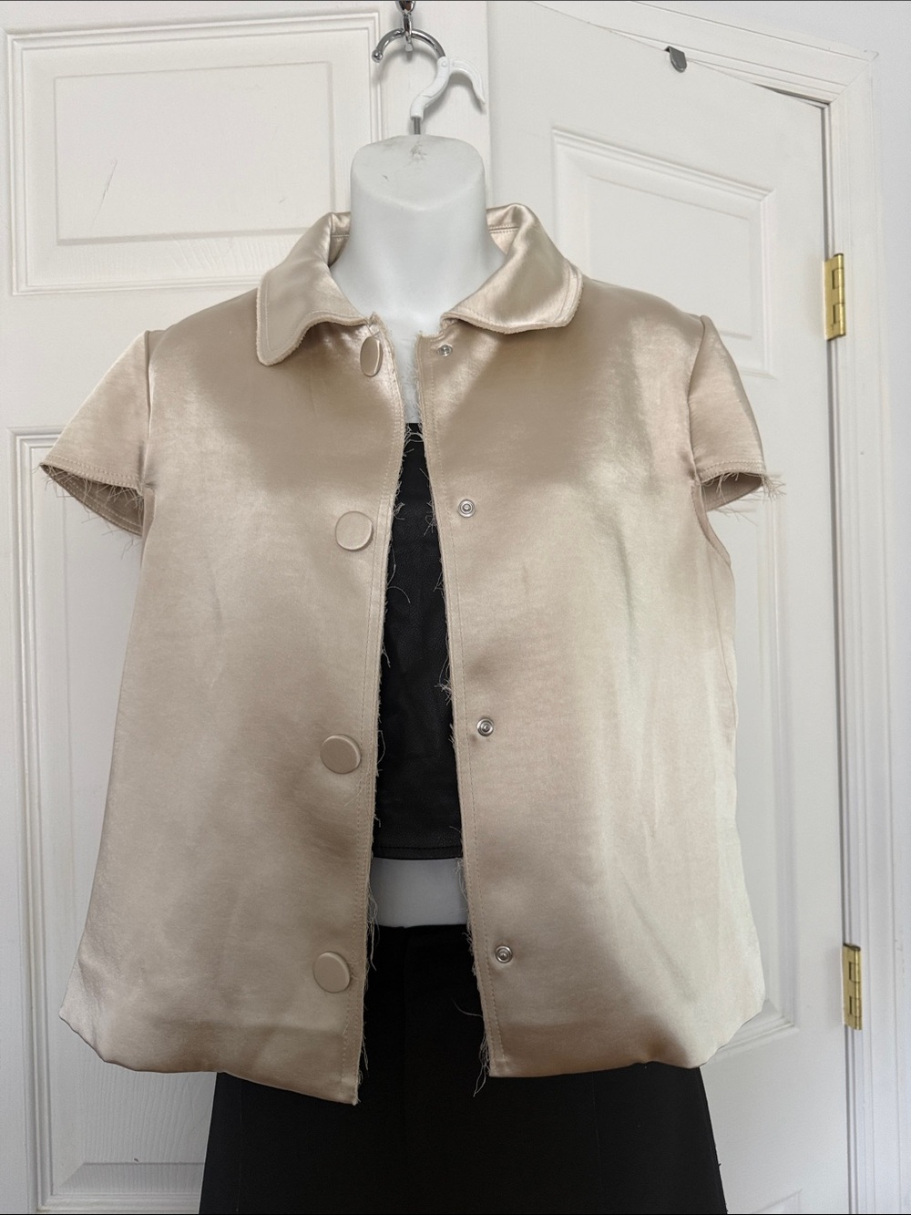 Zara Champagne Satin Short-Sleeve Jacket